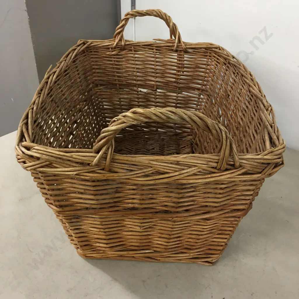 Doubled Handled Cane Basket H32, L50, D39cm.  Image 1++